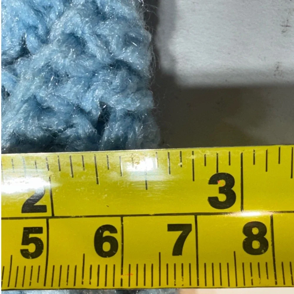 Handmade Crochet Baby Booties Shimmer Knit Infant Slippers Blue 5in